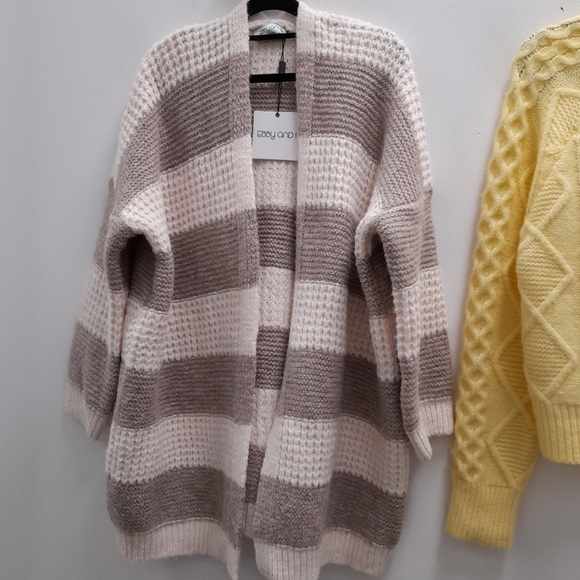 EBBY & I Wool blend Cosy Pastel Stripe Knit Cardi Winter Cardigan NWT - Picture 14 of 16